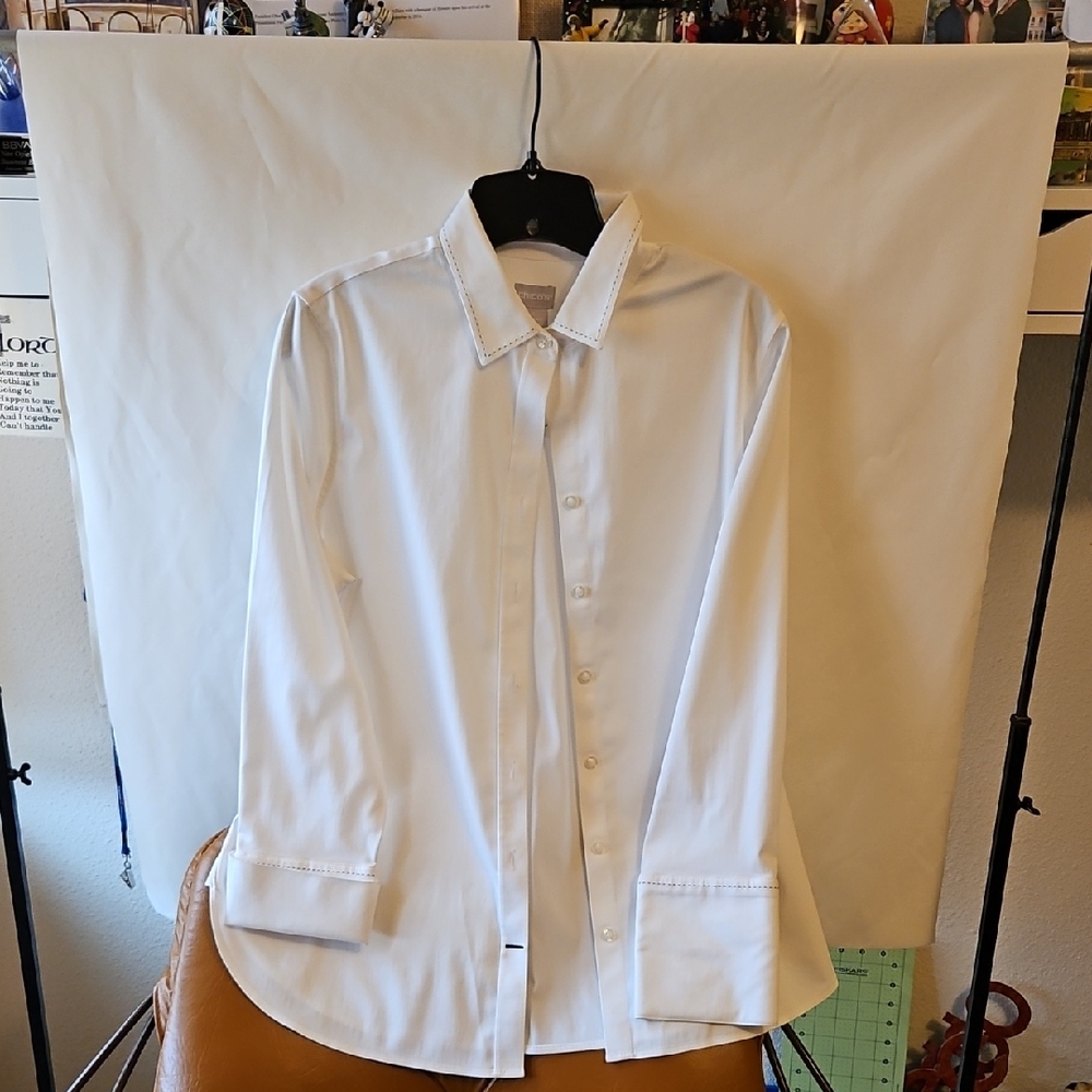 Chico's White Blouse Classic Button-Down Top